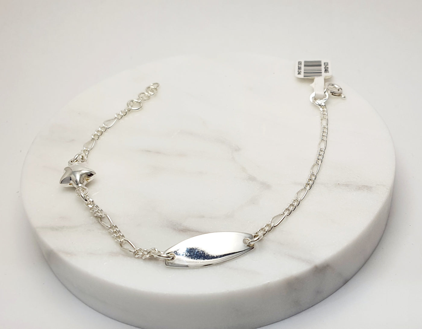 STERLING SILVER BABY BRACELET WITH ID PLATE AND STAR