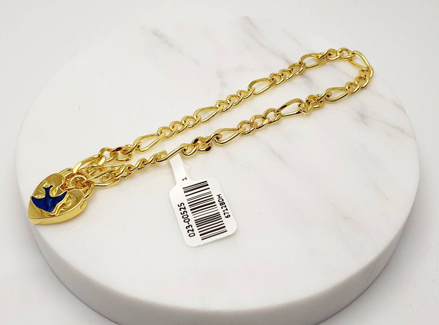 Hard Gold Plated Sterling Silver Baby Bracelet with Blue Bird Padlock