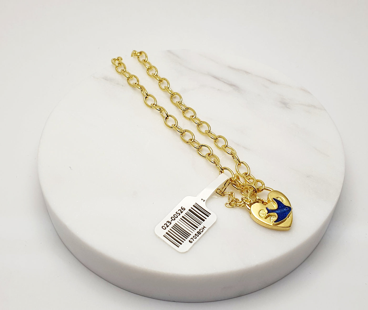 Hard Gold Plated Sterling Silver Bracelet with Blue Bird Padlock