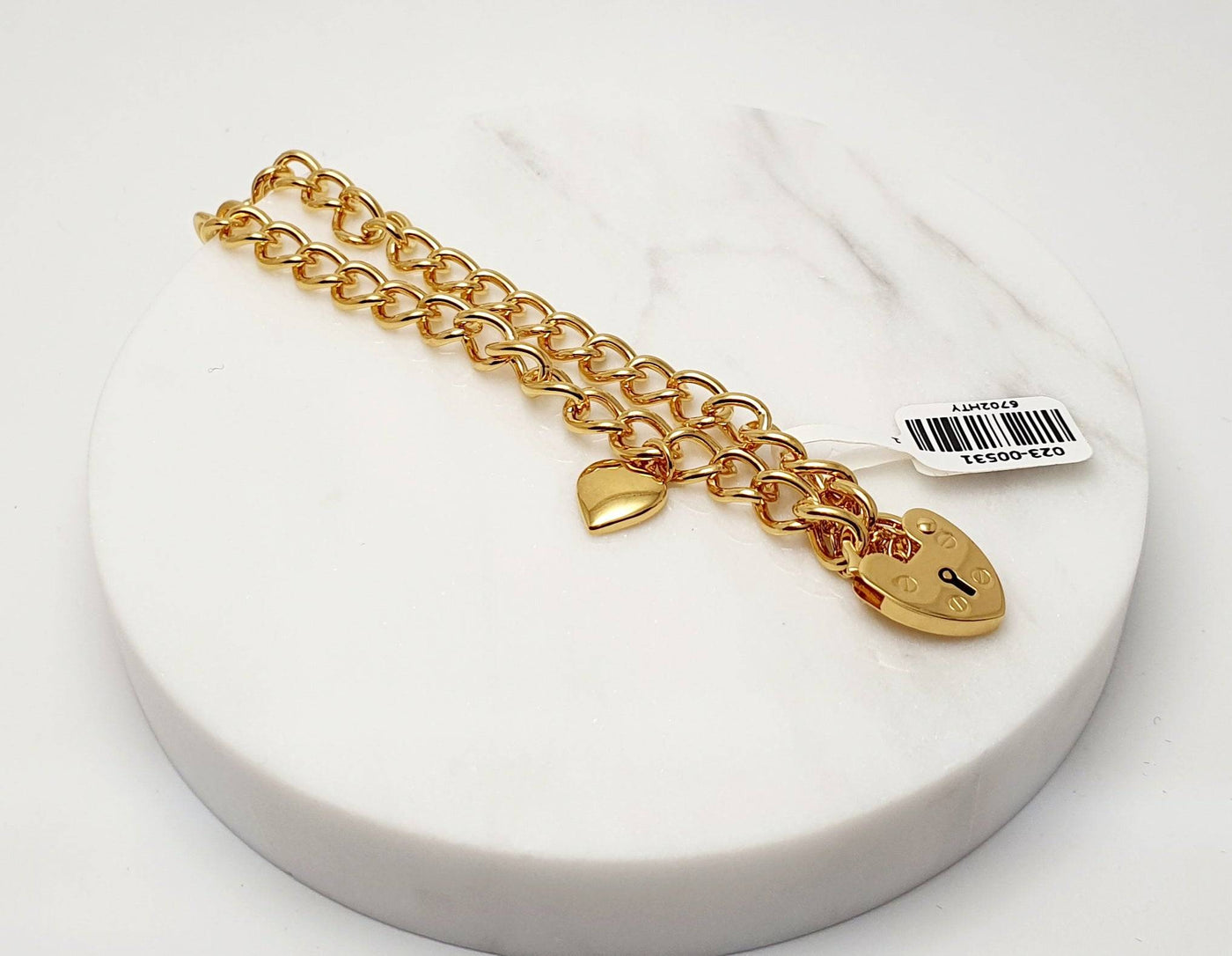 Hard Gold Plated Sterling Silver Baby Bracelet with Padlock and Heart Charm