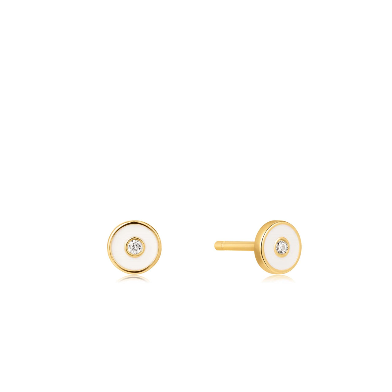 Ania Haie Sterling Silver Bright White Enamal Disc Gold Plated Stud Earring's