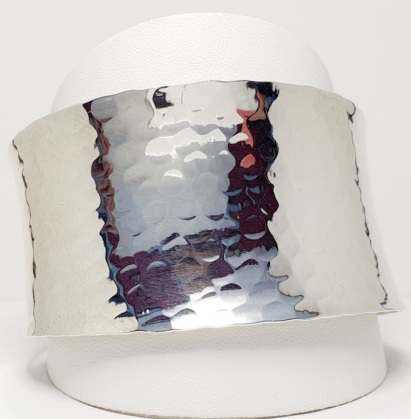 Sterling Silver Concave Beaten Cuff, 40Mm Width, Open At Back