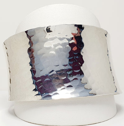 Sterling Silver Concave Beaten Cuff, 40Mm Width, Open At Back