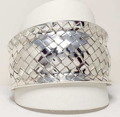 Sterling Silver Basketweave Cuff Bangle 37Mm At Widest Point