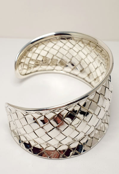 Sterling Silver Basketweave Cuff Bangle 37Mm At Widest Point