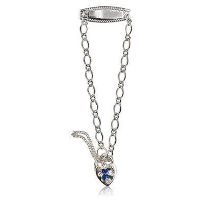 Sterling Silver Baby Bracelet with Blue Bird Padlock and ID plate