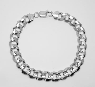 Sterling Silver Rhodium Plated 9.1mm Italian Concave Curb Bracelet 21cm. 27g