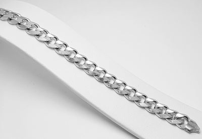 Sterling Silver Rhodium Plated 9.1mm Italian Concave Curb Bracelet 21cm. 27g