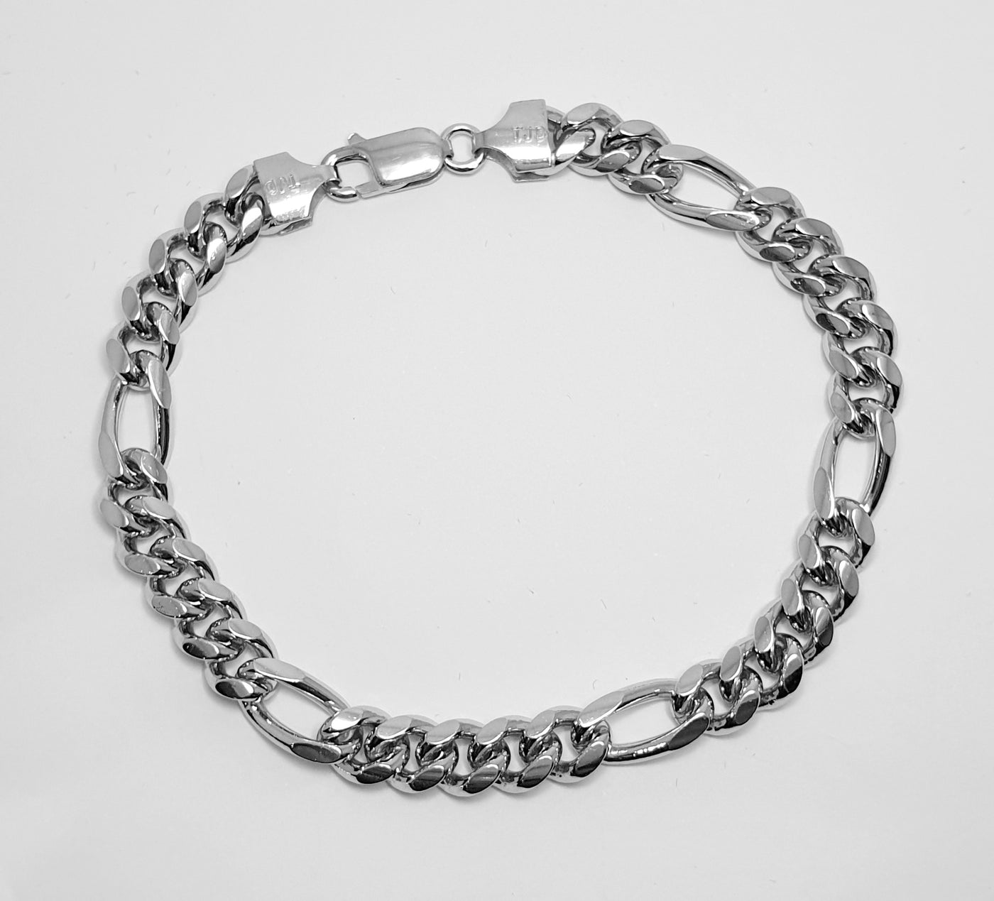 Sterling Silver Rhodium Plated 7mm Italian Bombe Curb Figaro Bracelet 21cm. 22g