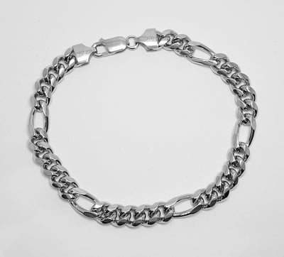 Sterling Silver Rhodium Plated 7mm Italian Bombe Curb Figaro Bracelet 21cm. 22g