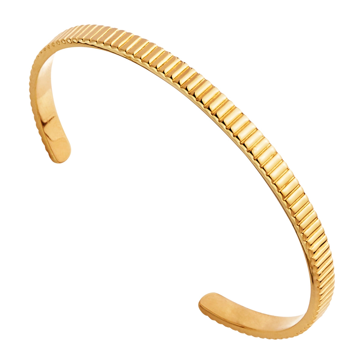 Solid Silver, Yellow Gold Plated, Ridged Pattern Cuff With Rounded Ends, 60mm,