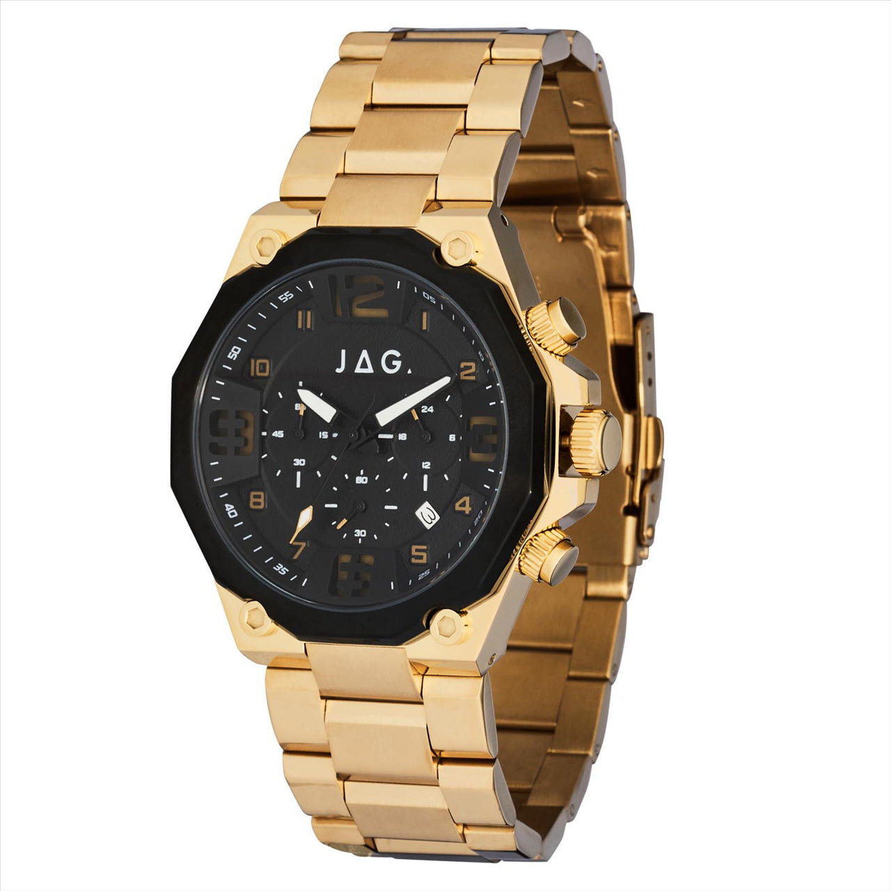 Gents Stainless Steel IP Gold Plated Case & Band Watch Baxter Blk Di Ipb 46Mm Ipb Blt