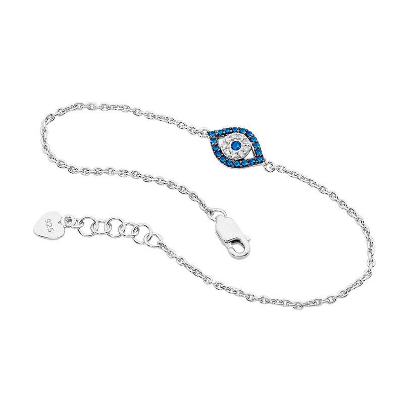 Sterling Silver Evil Eye Bracelet, w/ White & Dark Blue Cubic Zirconias