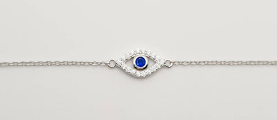 Sterling Silver White & Blue Cubic Zirconia, Bezel set Evil Eye Bracelet