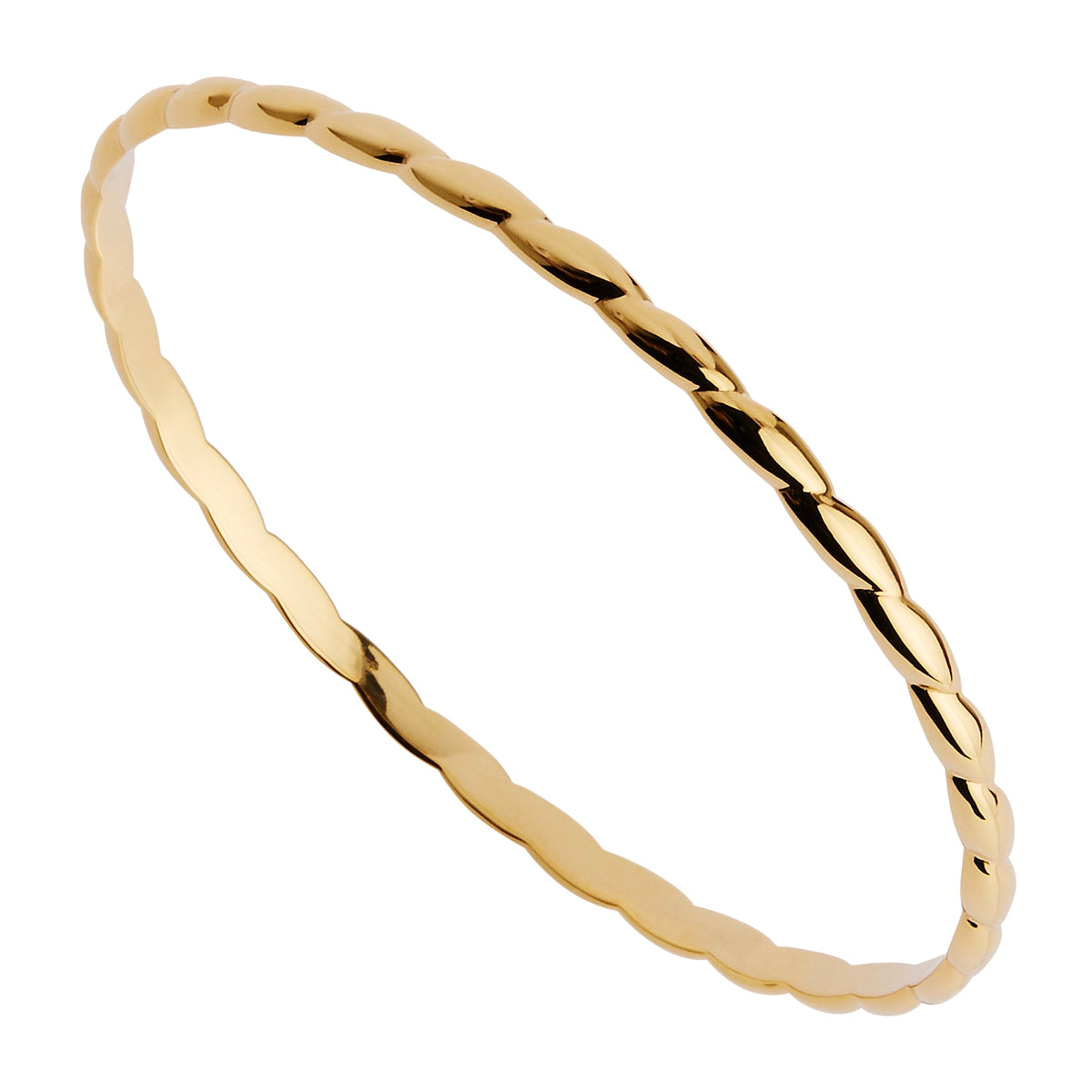 Solid Sterling Silver 1/2 Round Twist Bangle With Yellow Gold Plating, 65mm I.D