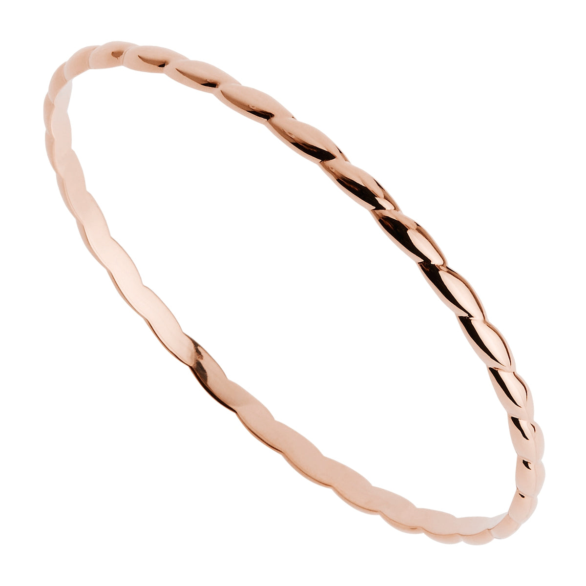 Solid Sterling Silver 1/2 Round Twist Bangle With Rose Gold Plating, 65mm ID