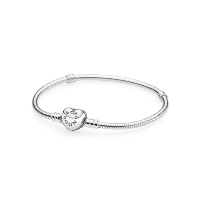 MOMENTS Silver Bracelet with Pave Heart Clasp Bracelet w CZ 19cm