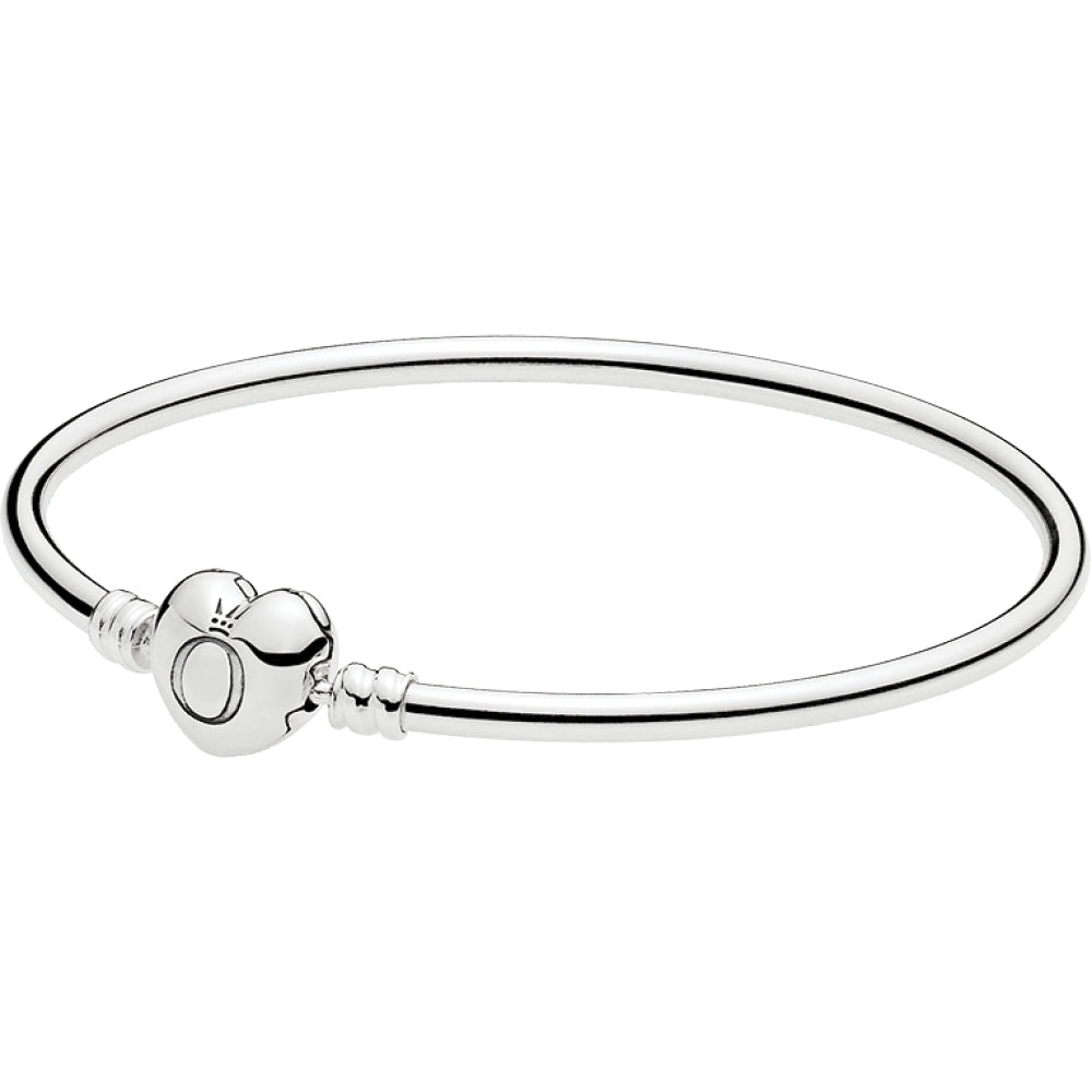 PANDORA MOMENTS Silver Bangle w PANDORA Logo Heart Clasp 19cm