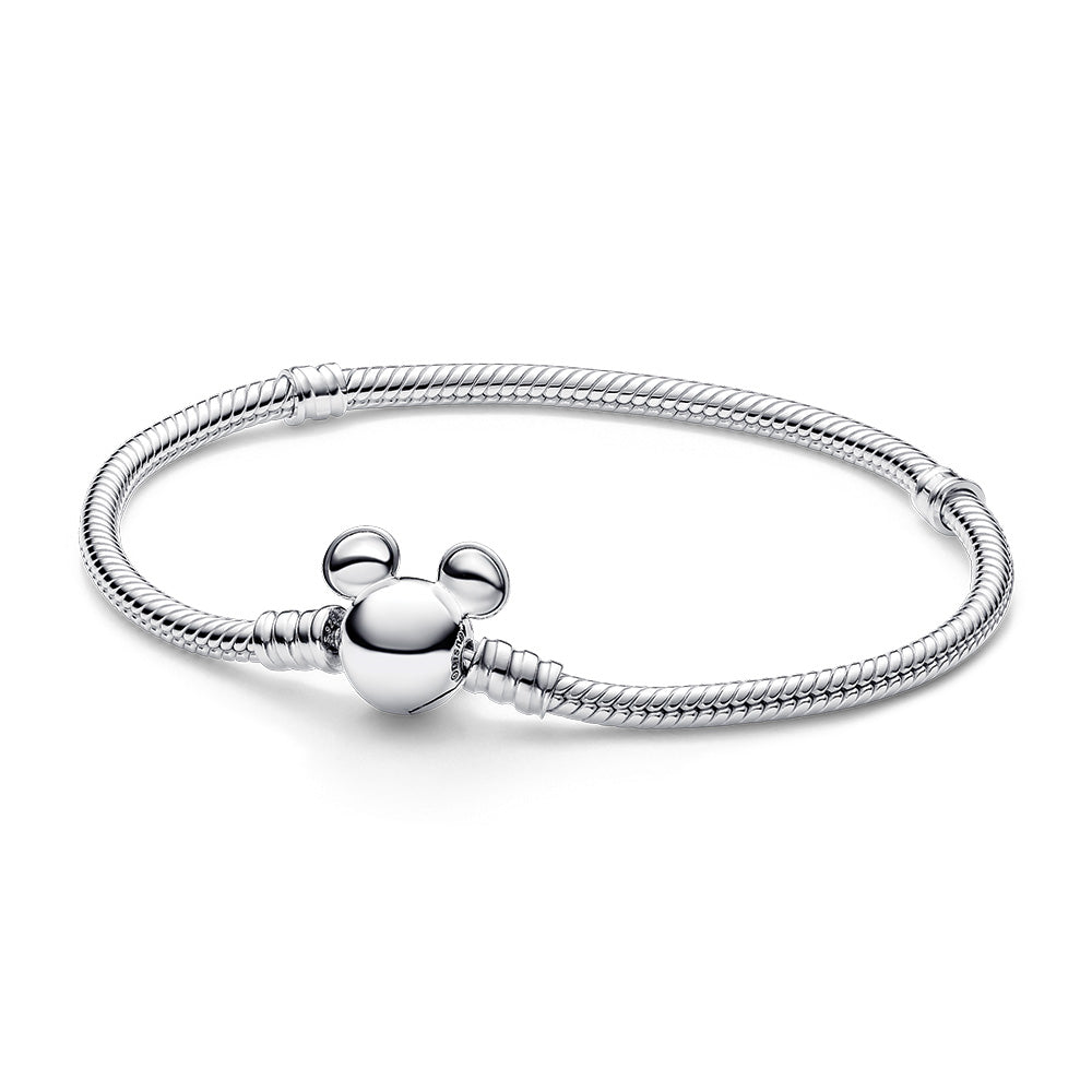 PANDORA Disney snake chain sterling silver bracelet with Mickey Mouse clasp 17CM