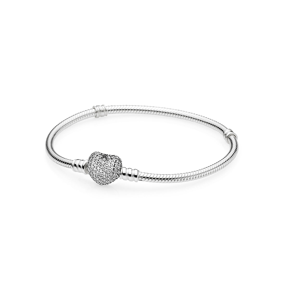 MOMENTS Silver Bracelet with Pave Heart Clasp Bracelet w CZ 18cm