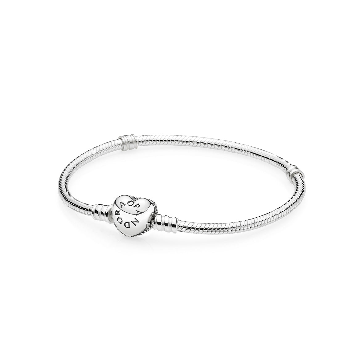 MOMENTS Silver Bracelet with Pave Heart Clasp Bracelet w CZ 18cm