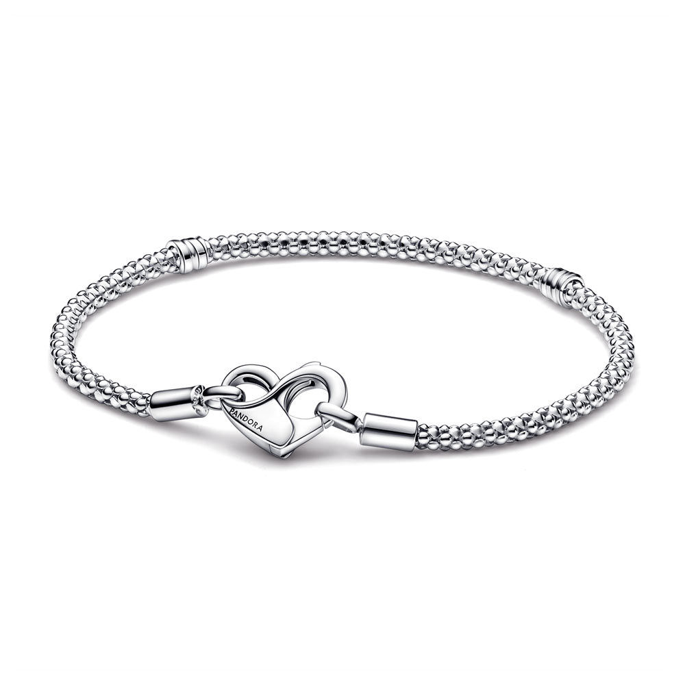PANDORA Studded chain sterling silver bracelet with heart clasp 19CM
