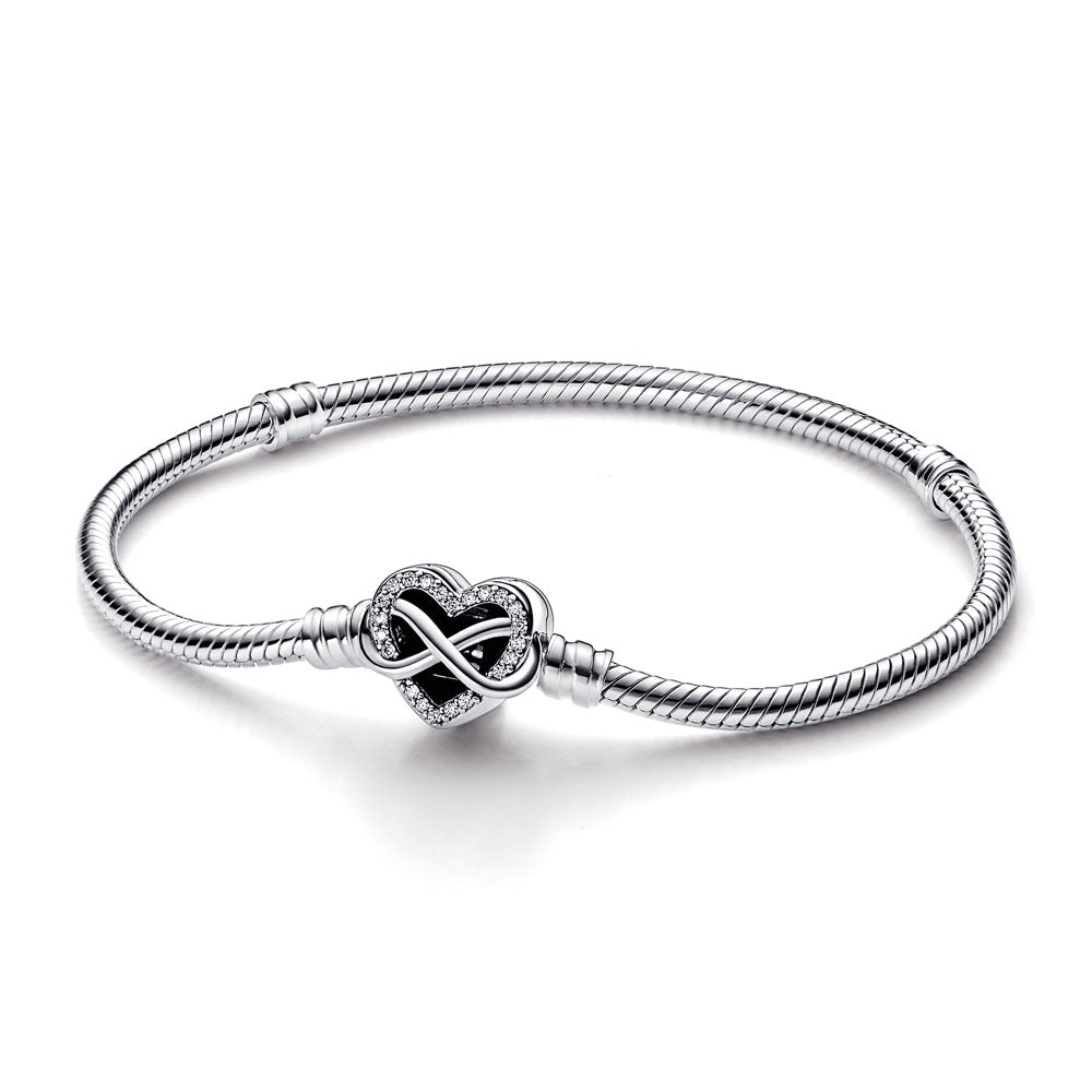 Pandora Moments Sparkling Infinity Heart Clasp Snake Chain Bracelet 18cm