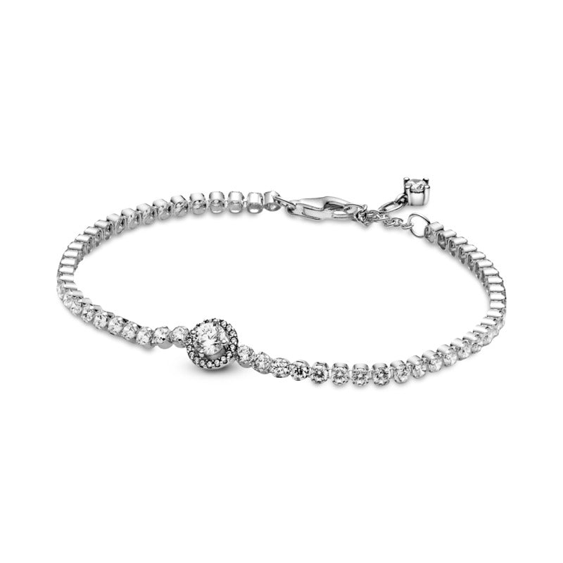 Sparkling Tennis Shining Circle Silver Bracelet w CZ 18cm