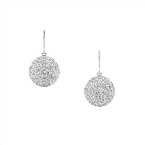 ELLANI S/S WH CZ 10mm Pave Circle Earrings on Shepherds Hook - RRP $119