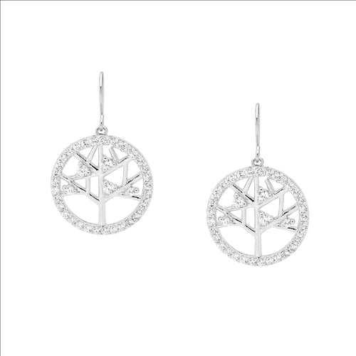 Ellani S/S Wh Cz 12Mm Tree Of Life Earrings W/ Cz Surround - Rrp $99