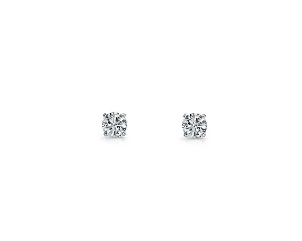 Sterling Silver Rhodium Plated, 4mm Round White Cz, Claw Set Studs