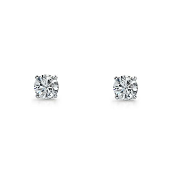 Sterling Silver Rhodium Plated,7mm Round White Cz, Claw Set Studs