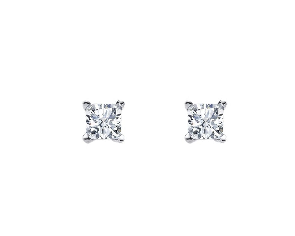 Ellani Sterling Silver 5mm Princess Cut White CZ, Claw Set Studs