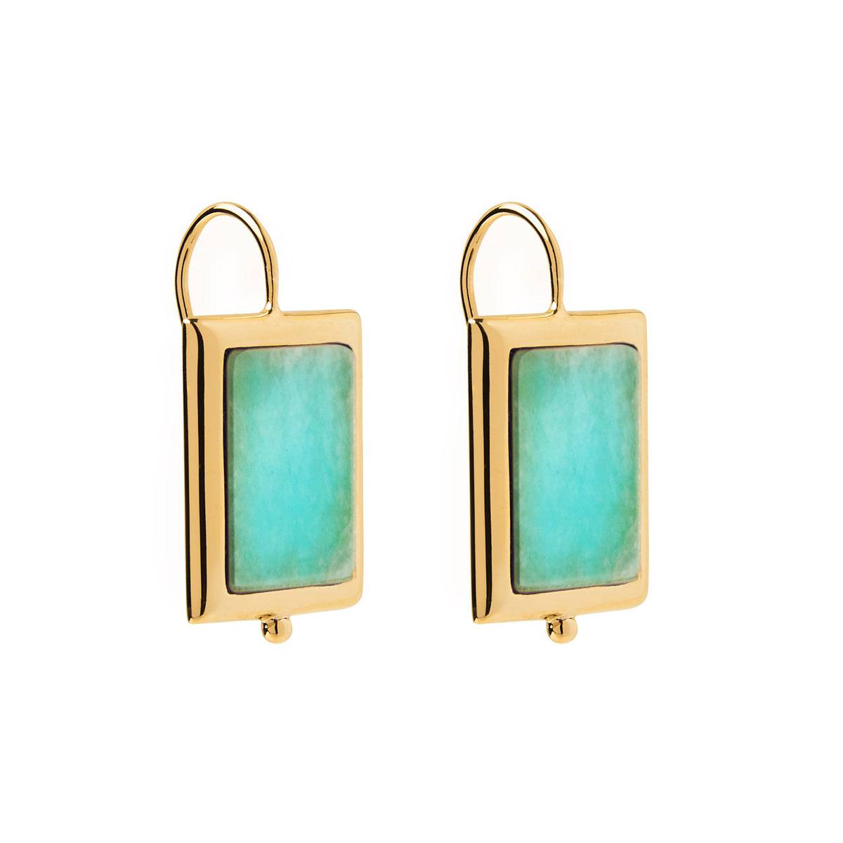 NAJO Sterling Silver Earring Amazonite In Yellow Gold 14k Plated Bezel Fixed Hooks