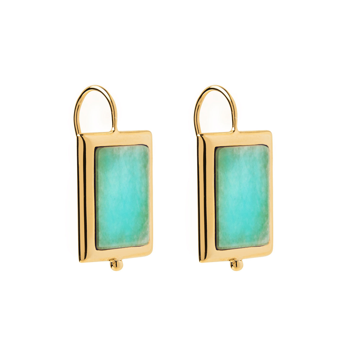 NAJO Sterling Silver Earring Amazonite In Yellow Gold 14k Plated Bezel Fixed Hooks