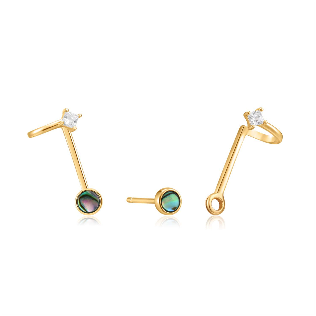 Ania Haie Sterling Silver Gold Plated Ear Crawler Tidal Abalone Double Stud Earrings