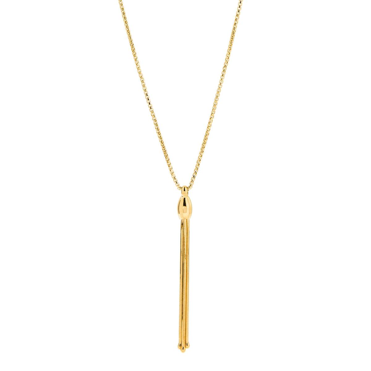Najo 50Mm Yellow Gold Plated Sterling Silver Tassel On Silver1mm Round 45Cm Box Chain ,