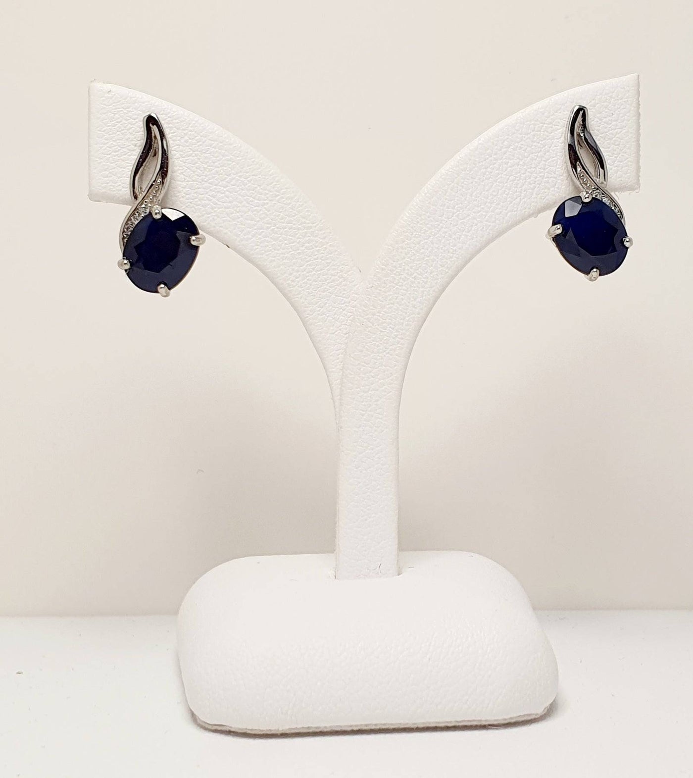 STERLING SILVER SAPPHIRE AND CUBIC ZIRCONIA EARRINGS