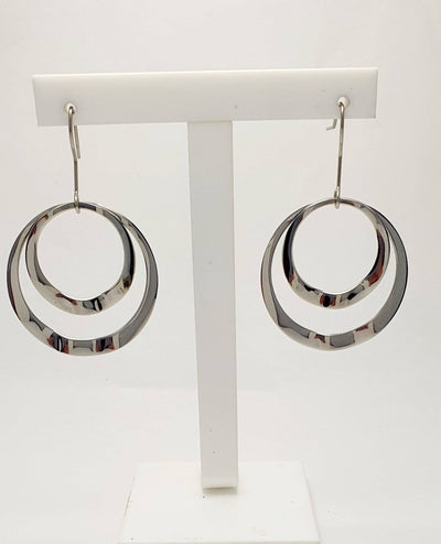 Stainless Steel Double Wave Circle Earrings on Hook