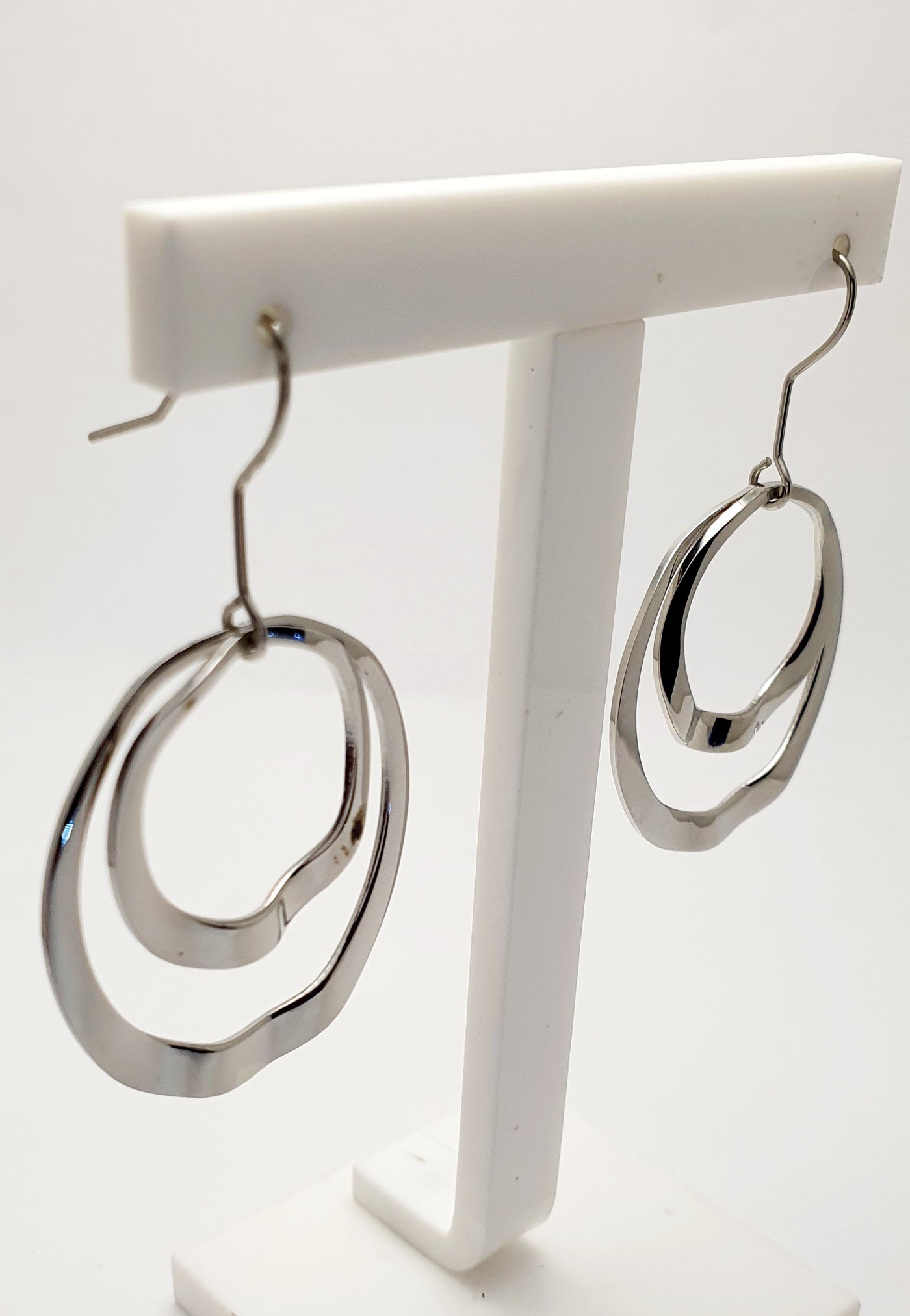 Stainless Steel Double Wave Circle Earrings on Hook