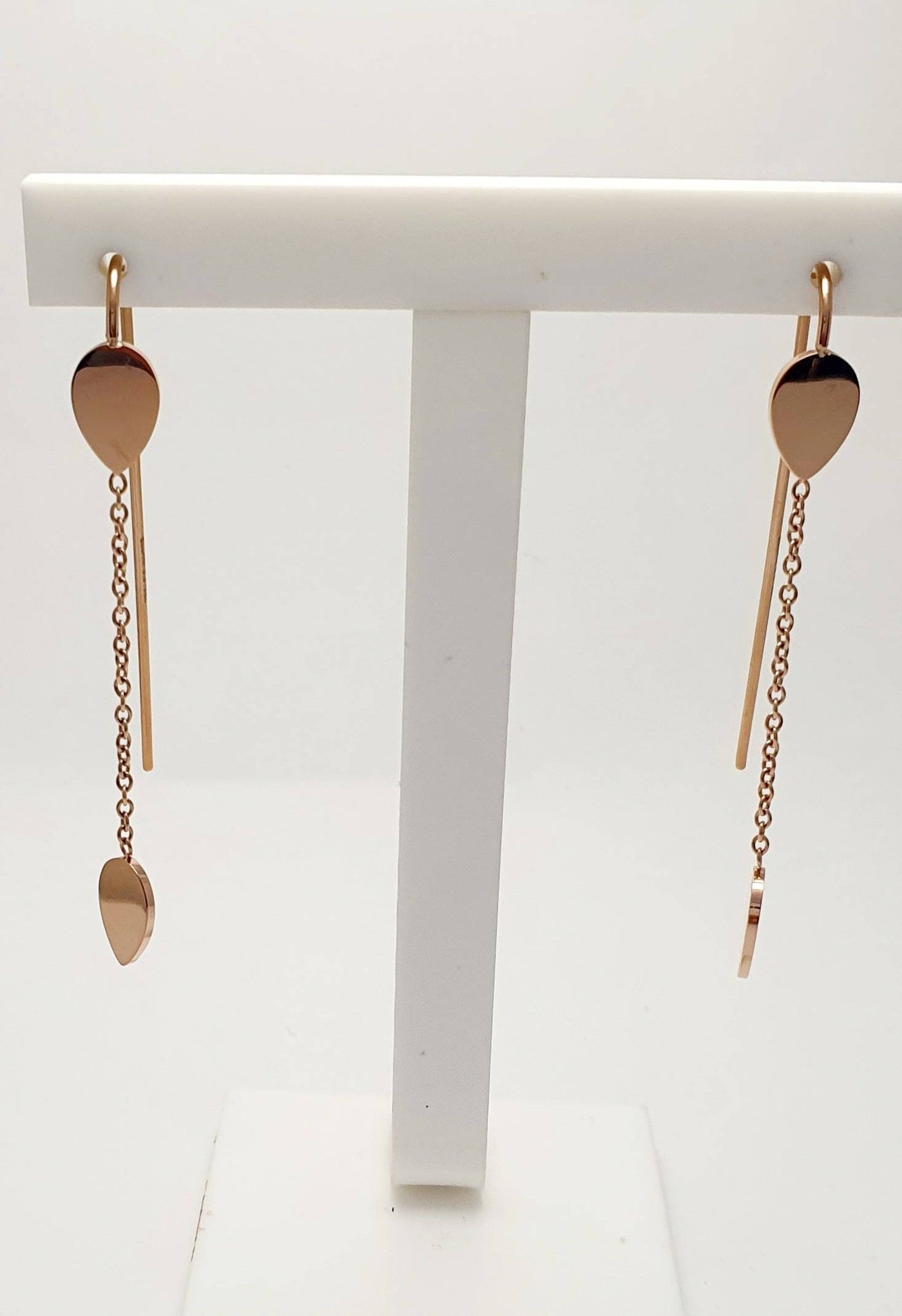 Stainless Steel Drop 2xTear on chain Earrings w/ Rose Gold IP Plating -