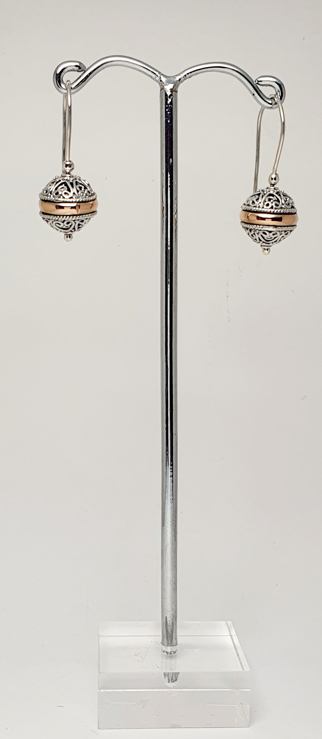 Sterling Silver/18K Rose Gold Filigree Ball Earring