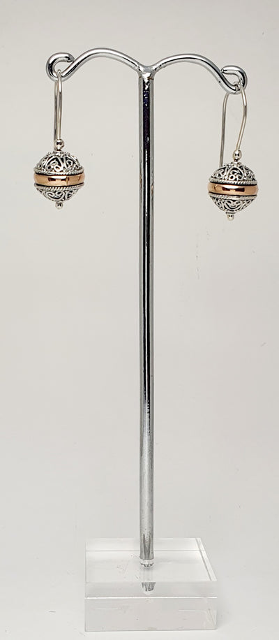 Sterling Silver/18K Rose Gold Filigree Ball Earring