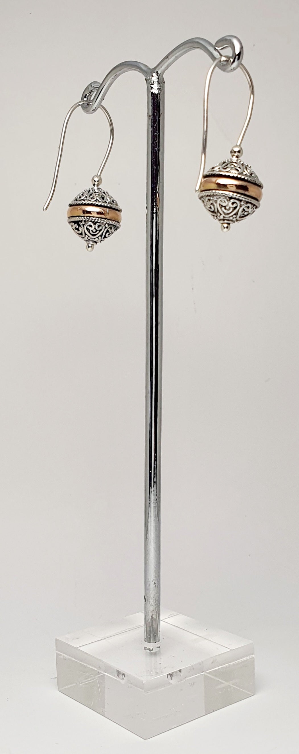 Sterling Silver/18K Rose Gold Filigree Ball Earring