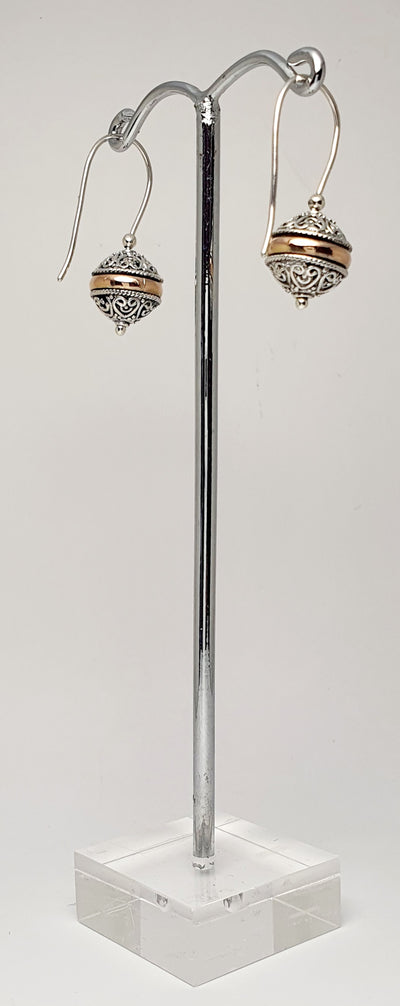 Sterling Silver/18K Rose Gold Filigree Ball Earring