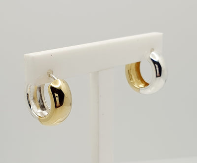 Najo Wide Domed Reversible Huggies, Sterling Silver with Yellow Gold Plating