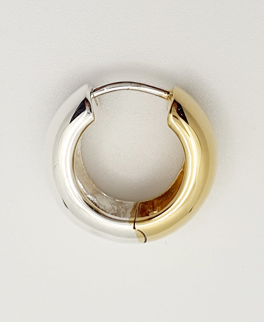 Najo Wide Domed Reversible Huggies, Sterling Silver with Yellow Gold Plating