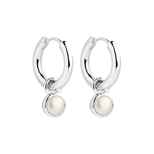 5mm Freshwater Button Pearl On 2.5 X 14mm Silver Huggie Earrings