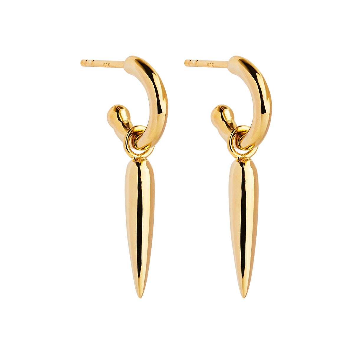 4X30mm, Yellow Gold Plated Silver Chilli Charm Hanging From 2X12mm Stud Hoop Earrings