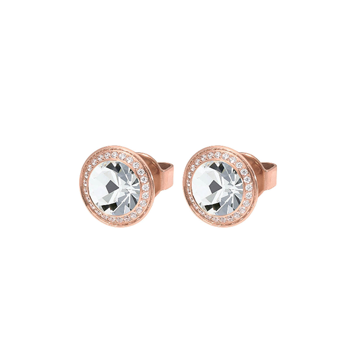 Q322752 TONDO Deluxe Earring Studs 9mm s/steel RG/IP Crystal col. European Crystal